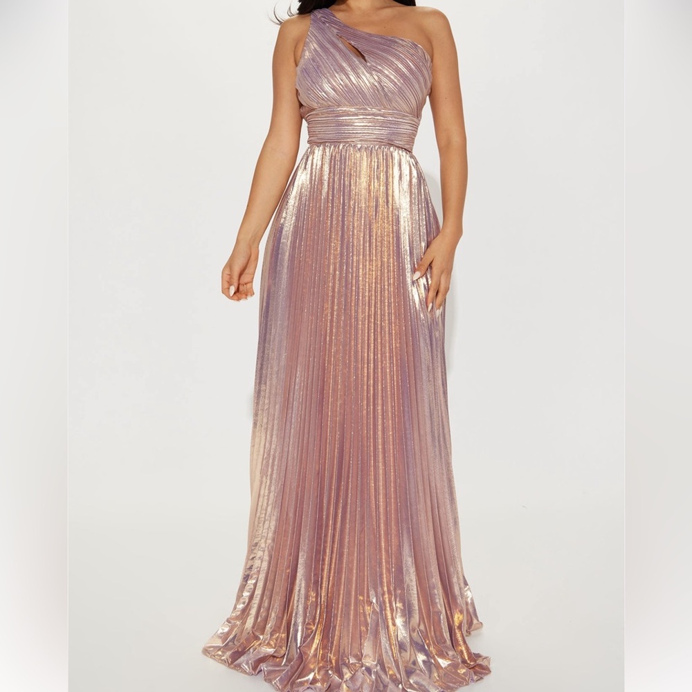 Fashion Nova Pleated Metallic Lavender Maxi Dress